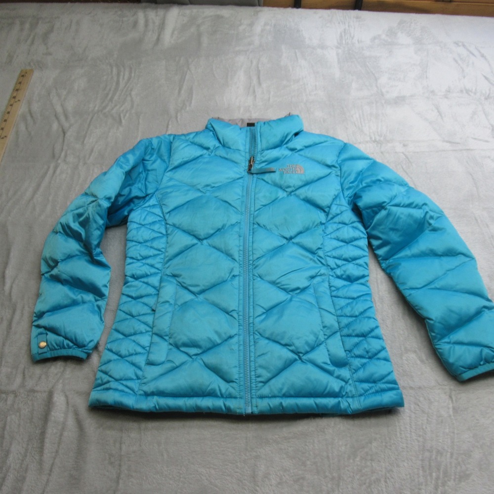 North Face Down Jacket Girls Medium 10/12 Blue Light Quilted‎ Puffer Aconcagua